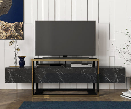 TV -Möbel Bianco Black Gold Melamin 160x49.8x46.1 cm