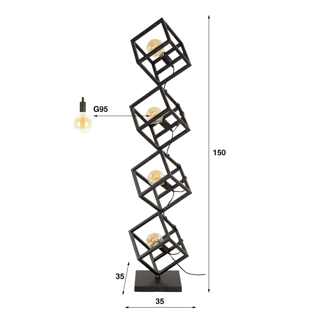 Stehlampe Drew 4-flammig Würfel schwarz 