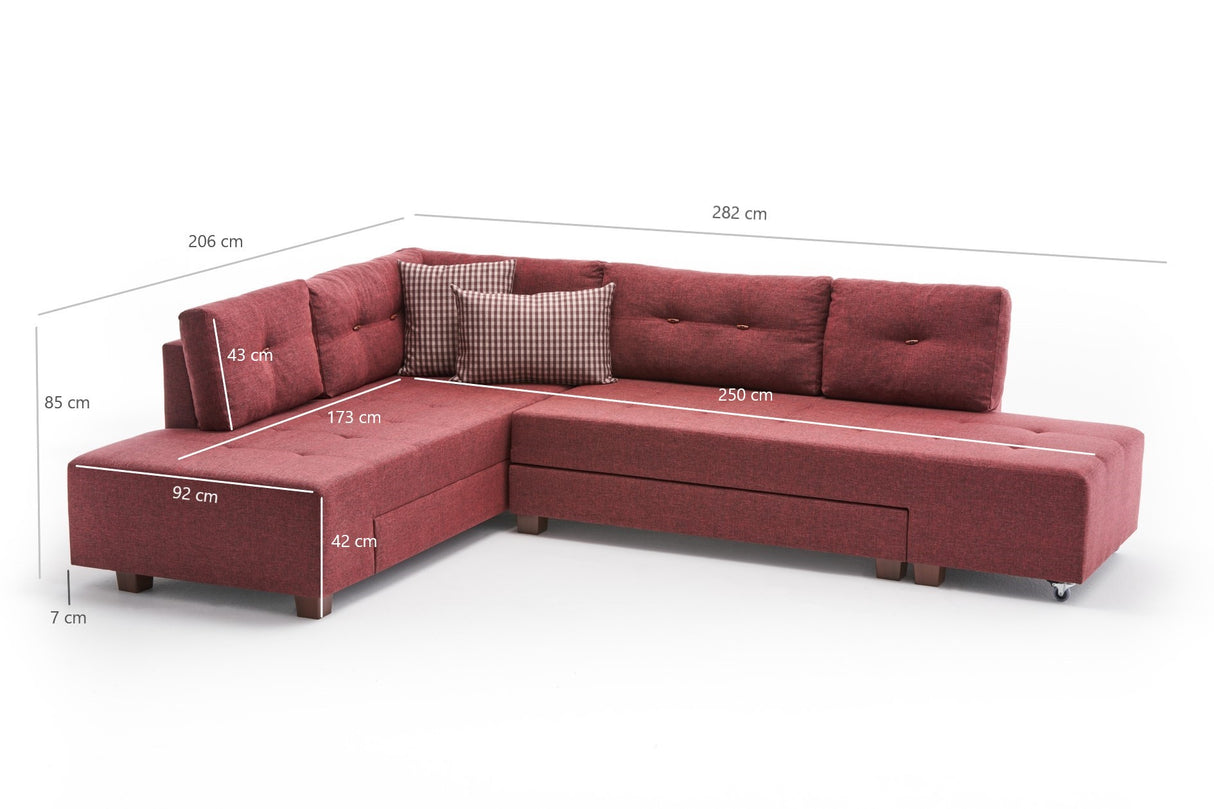 Ecksofa mit Schlaffunktion Links Manama Claret Red