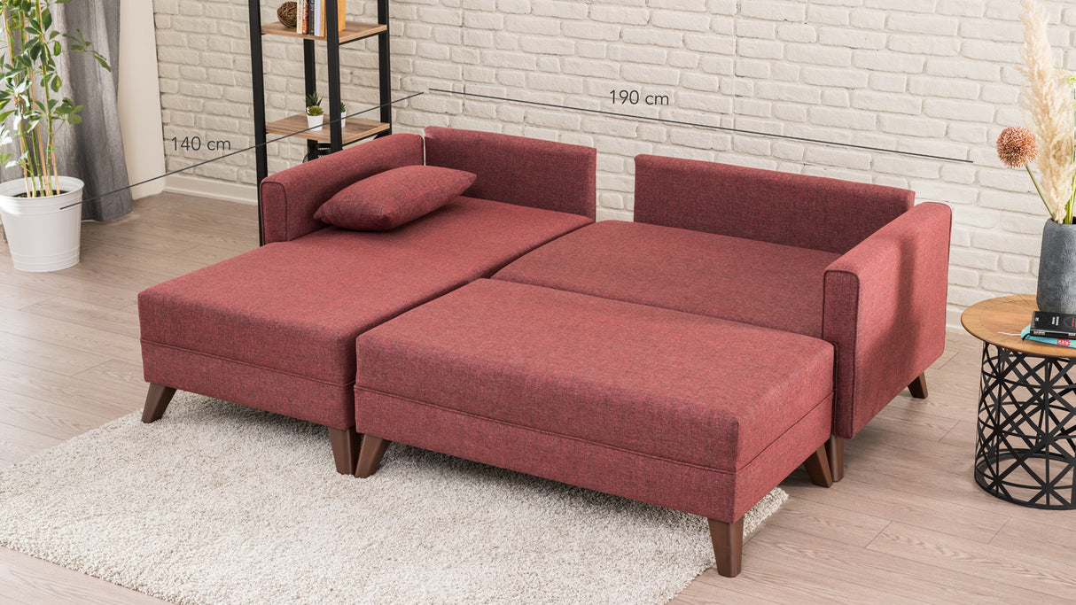 Ecksofa mit Schlaffunktion Links Bella Claret Red