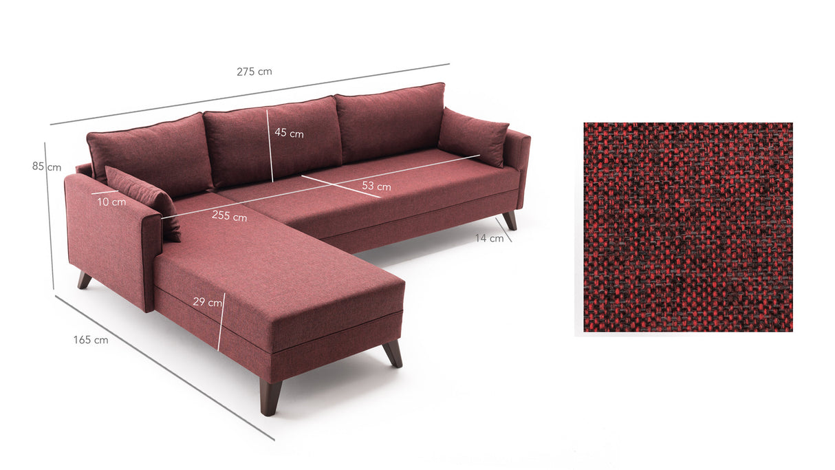 Ecksofa links Bella Claret Red