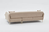 Ecksofa mit Schlaffunktion Rechts Simena Beige - Goldenes Bein