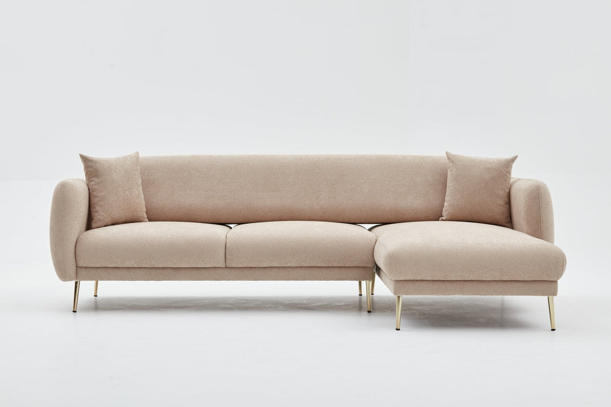 Ecksofa mit Schlaffunktion Rechts Simena Beige - Goldenes Bein