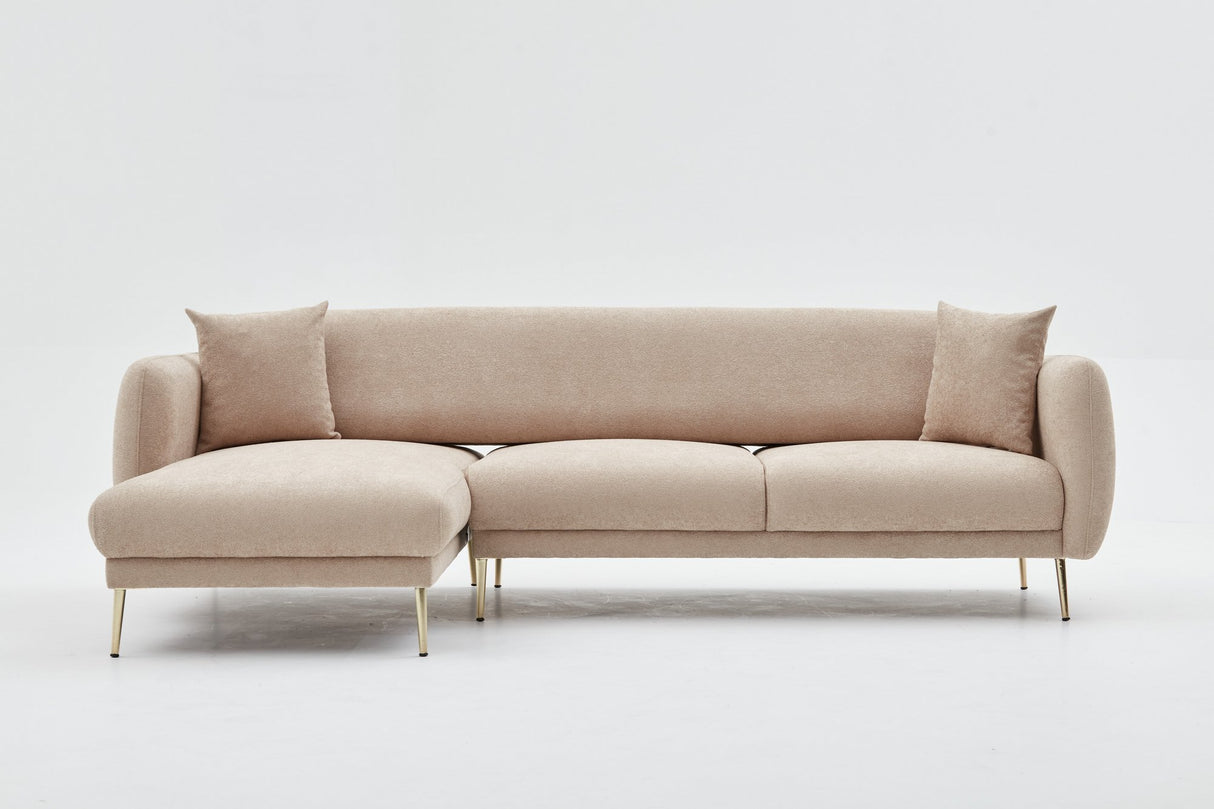 Ecksofa mit Schlaffunktion Links Simena Beige - Goldenes Bein