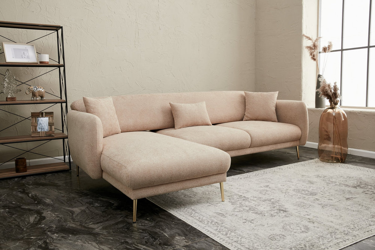 Ecksofa mit Schlaffunktion Links Simena Beige - Goldenes Bein