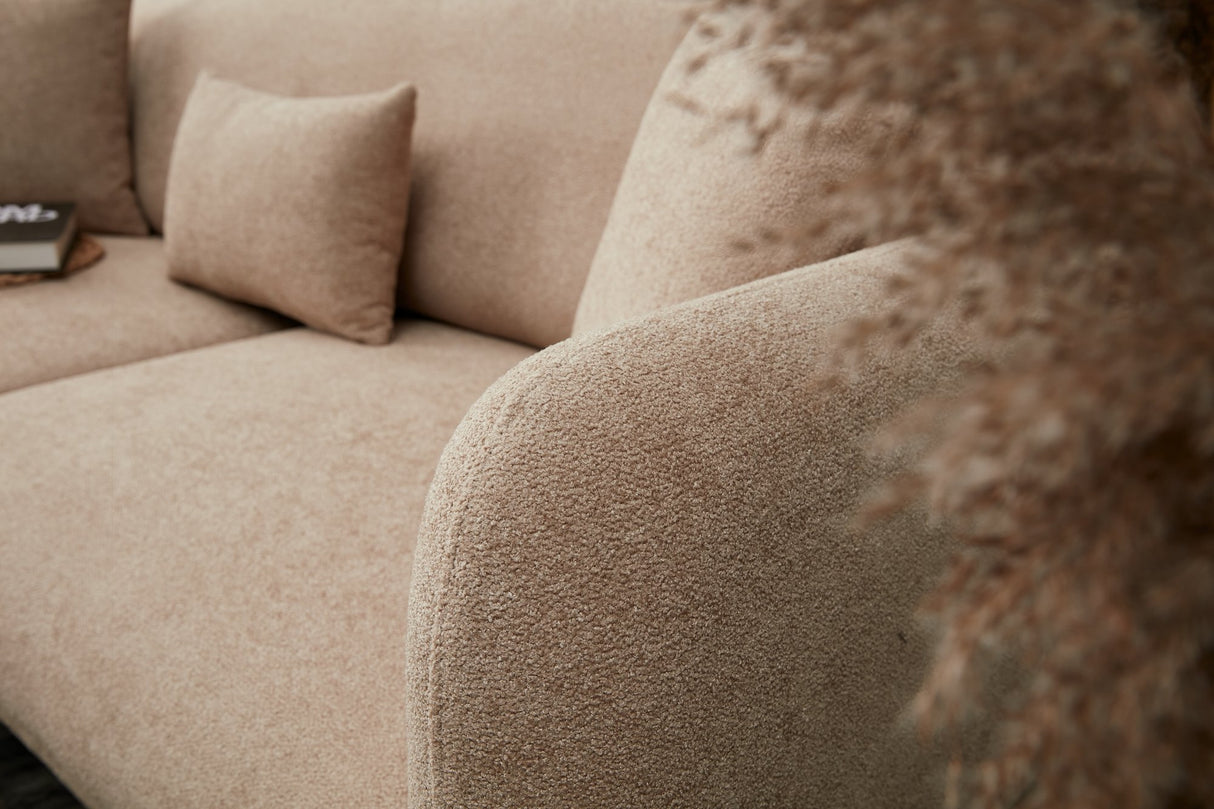 Ecksofa mit Schlaffunktion Links Simena Beige - Goldenes Bein