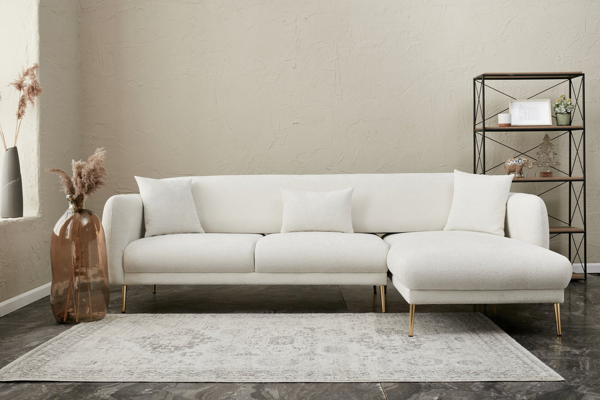 Ecksofa mit Schlaffunktion Rechts Simena Cream - Golden Leg