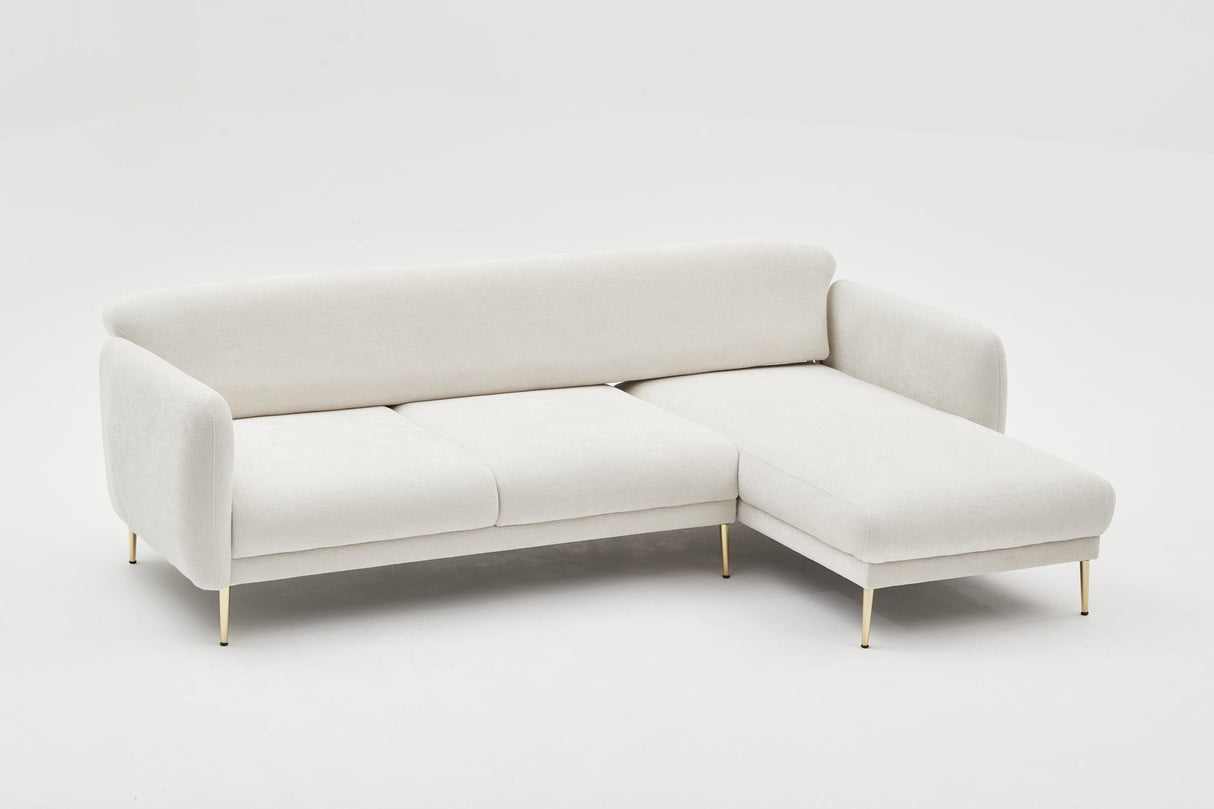 Ecksofa mit Schlaffunktion Rechts Simena Cream - Golden Leg