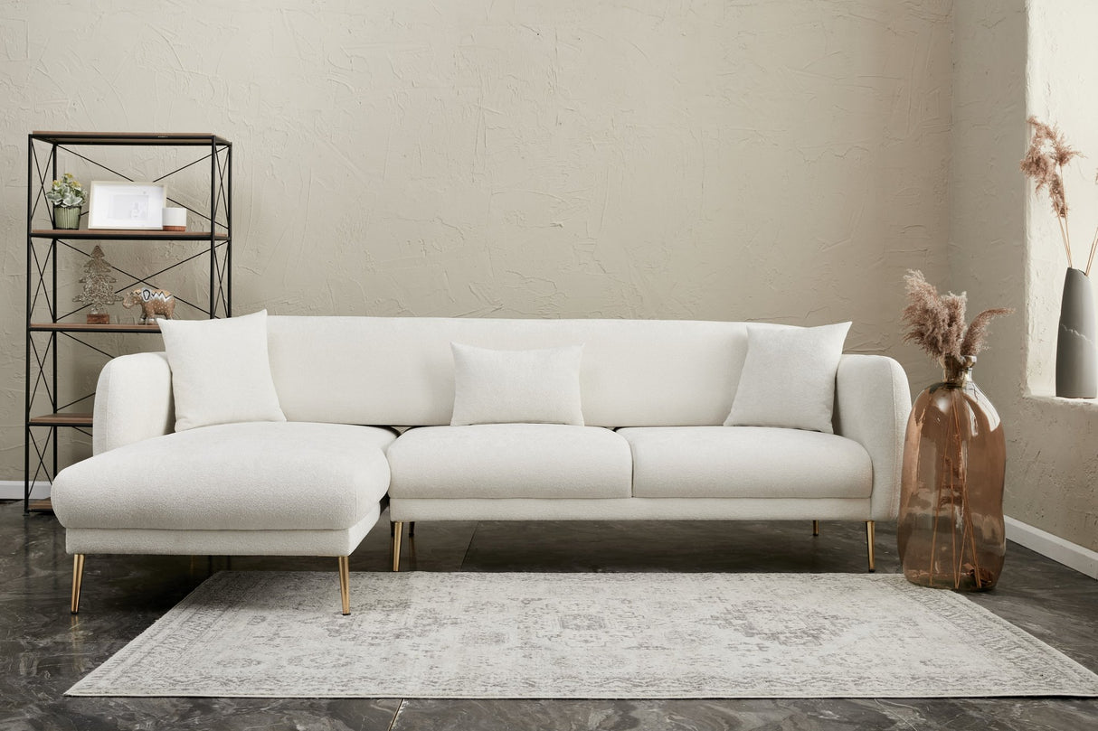 Ecksofa mit Schlaffunktion Links Simena Cream - Golden Leg