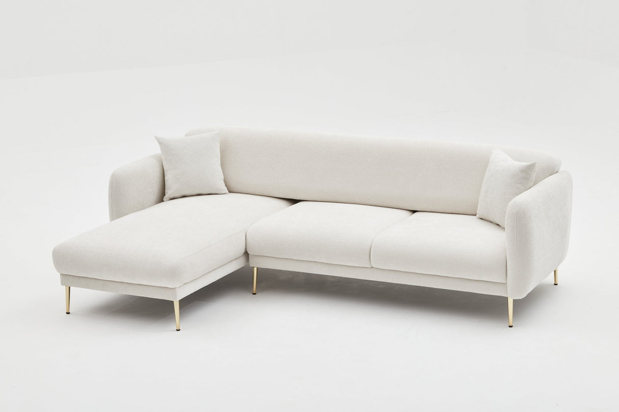 Ecksofa mit Schlaffunktion Links Simena Cream - Golden Leg