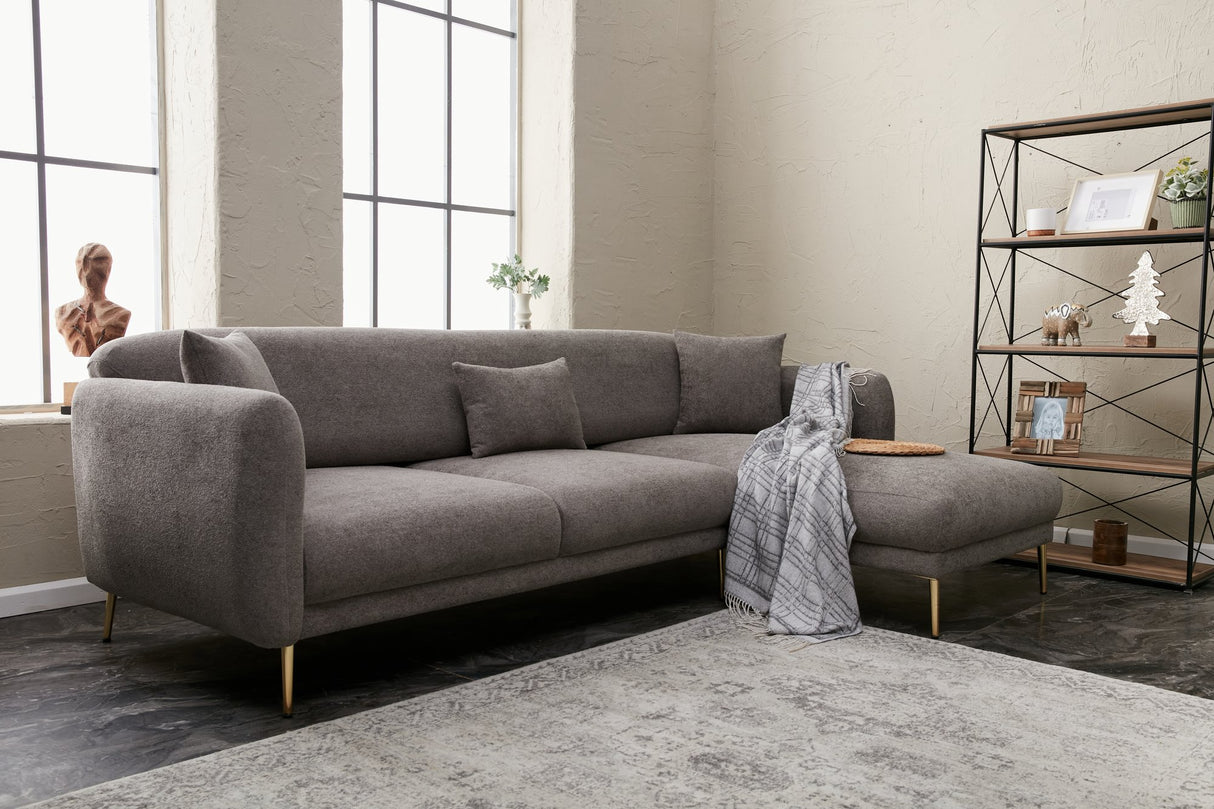 Ecksofa mit Schlaffunktion Rechts Simena Grey - Golden Leg