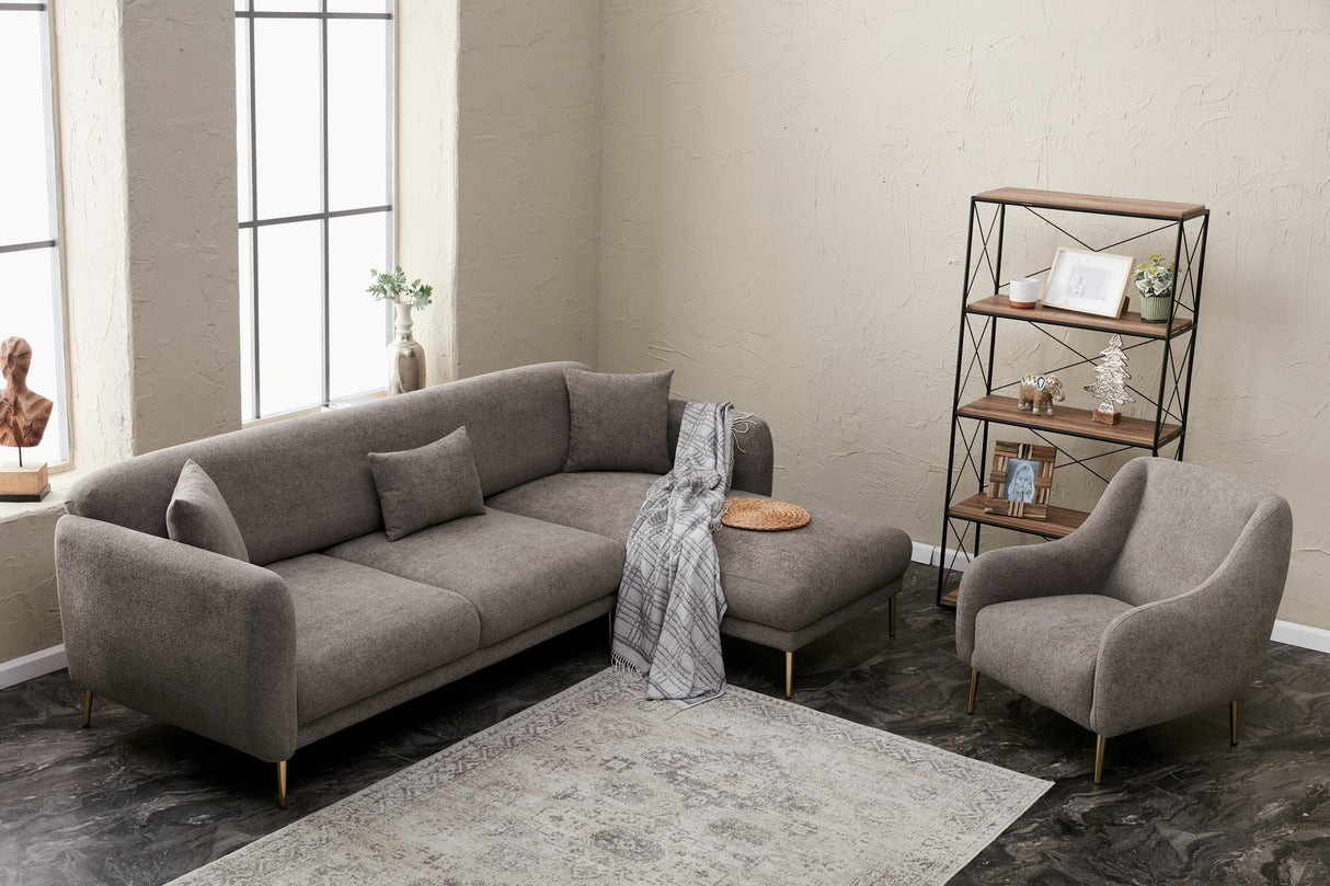 Ecksofa mit Schlaffunktion Rechts Simena Grey - Golden Leg