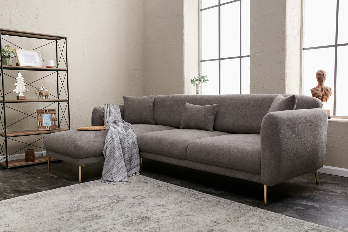 Ecksofa mit Schlaffunktion Links Simena Grey - Golden Leg