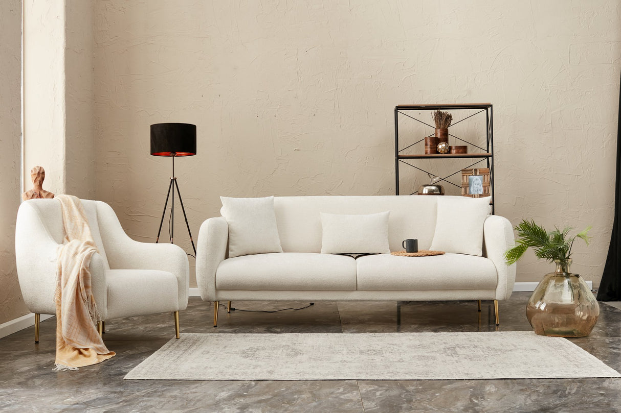 3-Sitzer-Schlafsofa Simena Cream Gold