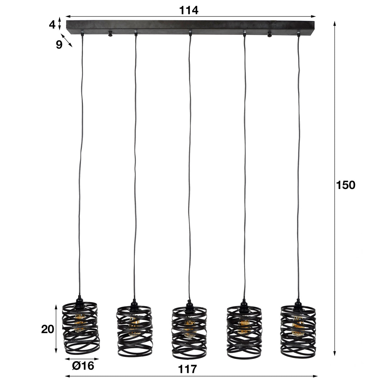 Hanglamp Spin DH Interior Grijs LxBxH 117x27x19 Slate grey Witfoto maatindicatie