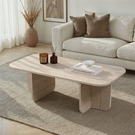 Akira salontafel travertine 120 cm Gemelamineerd houtcomposiet