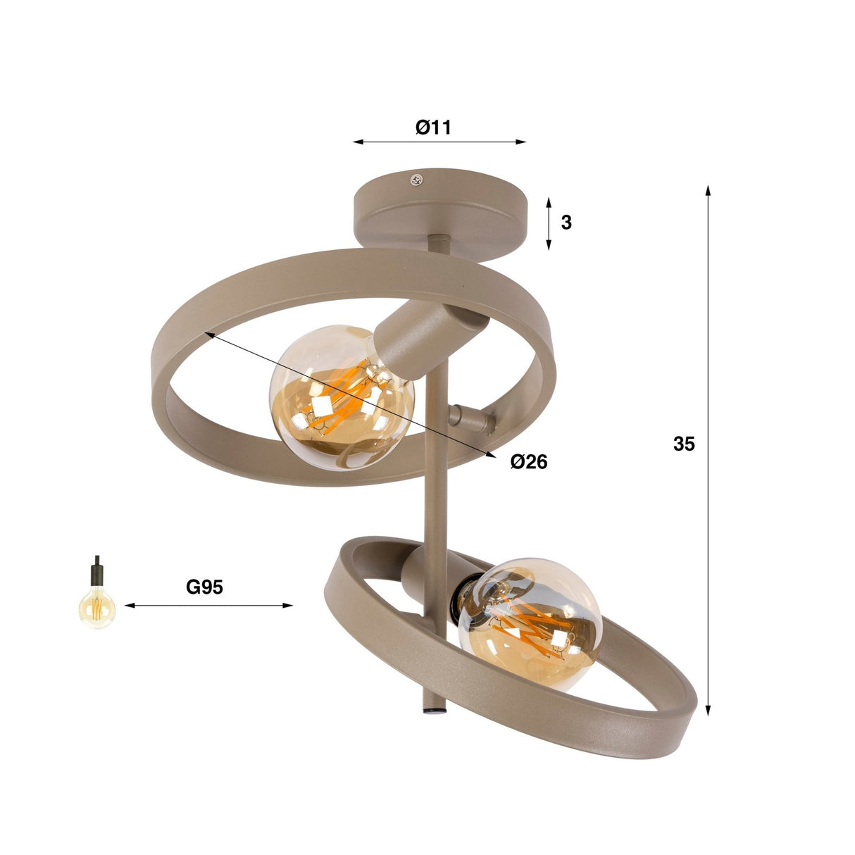 Moderne Deckenleuchte Otan 2-flammig Beige 42 cm