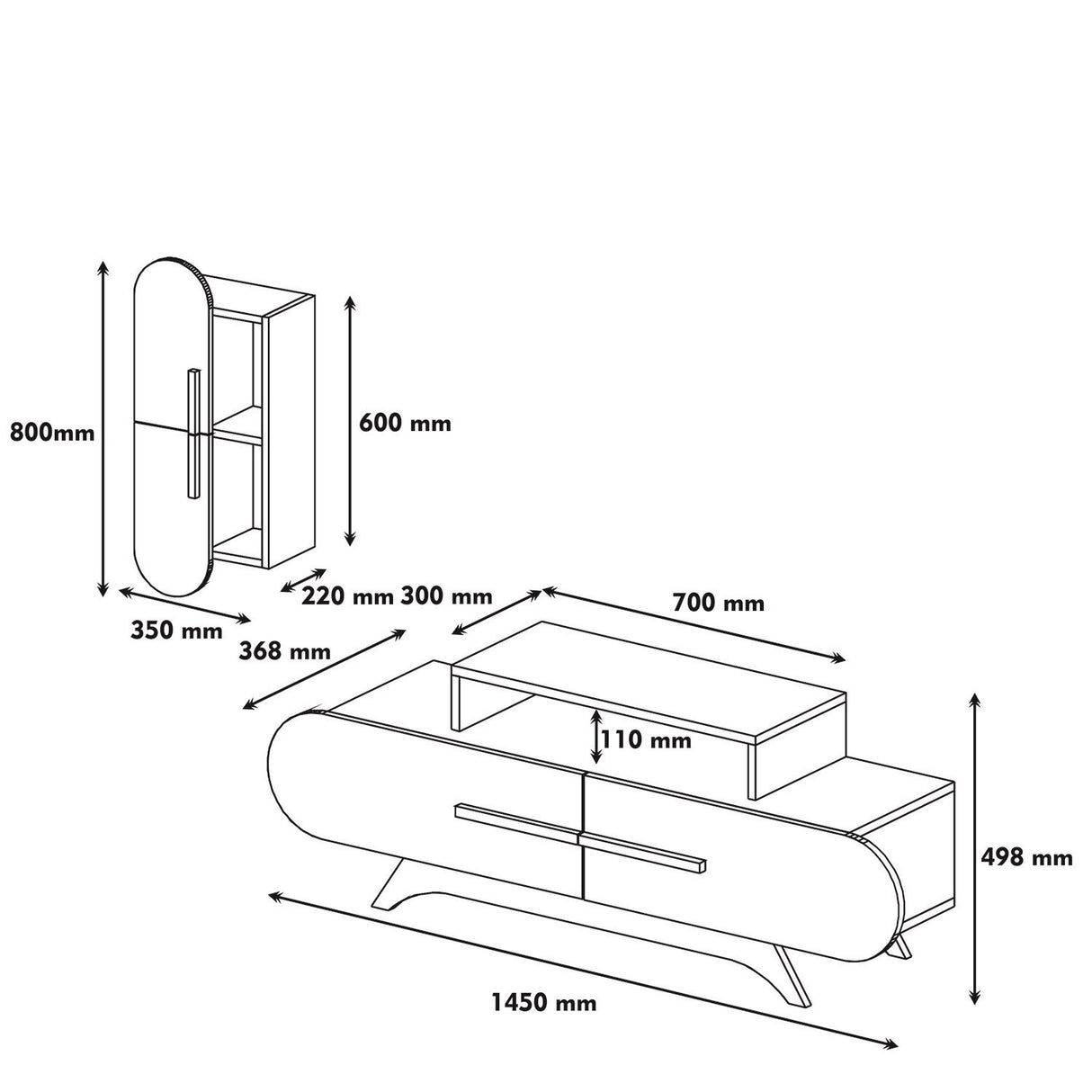 TV-Möbelset Rose Walnuss weißes Melamin 145x49.8x36,8 cm