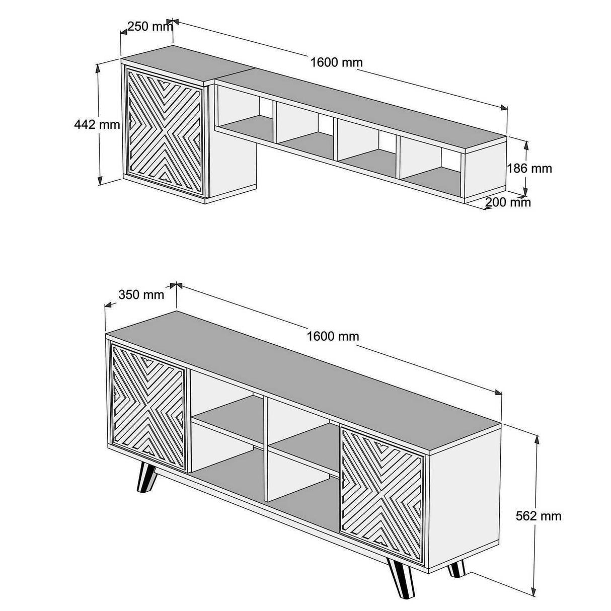 TV -Möbel Set Inci Walnuss weißes Melamin 160x56.2x35 cm