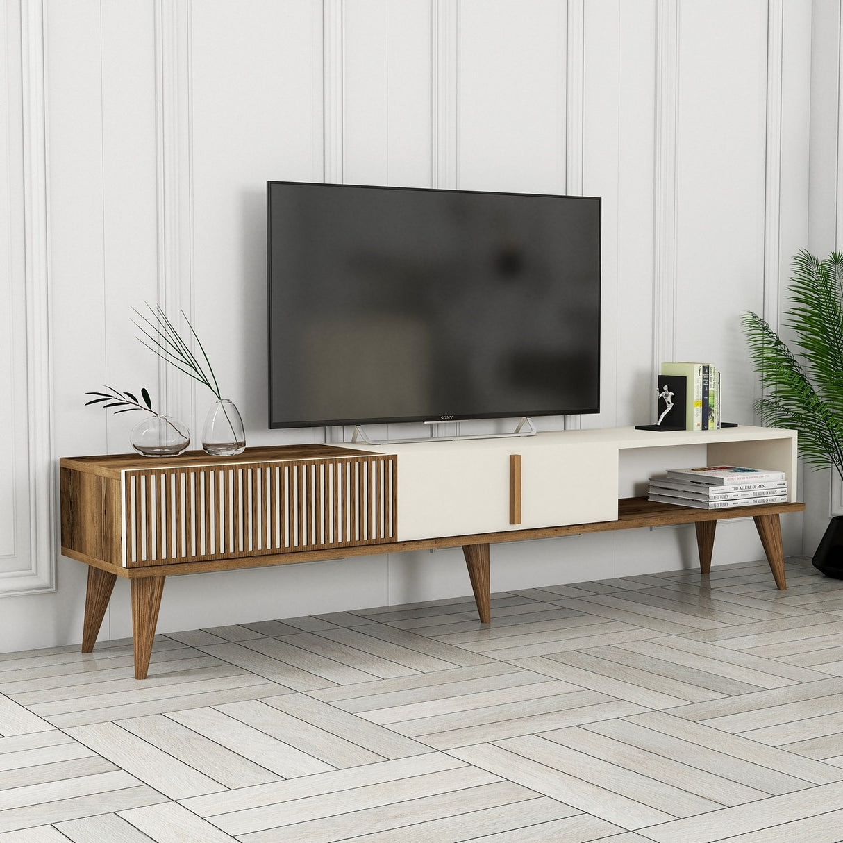 TV -Möbel Milan Alt Walnut Crème Melamine 180x40x35 cm