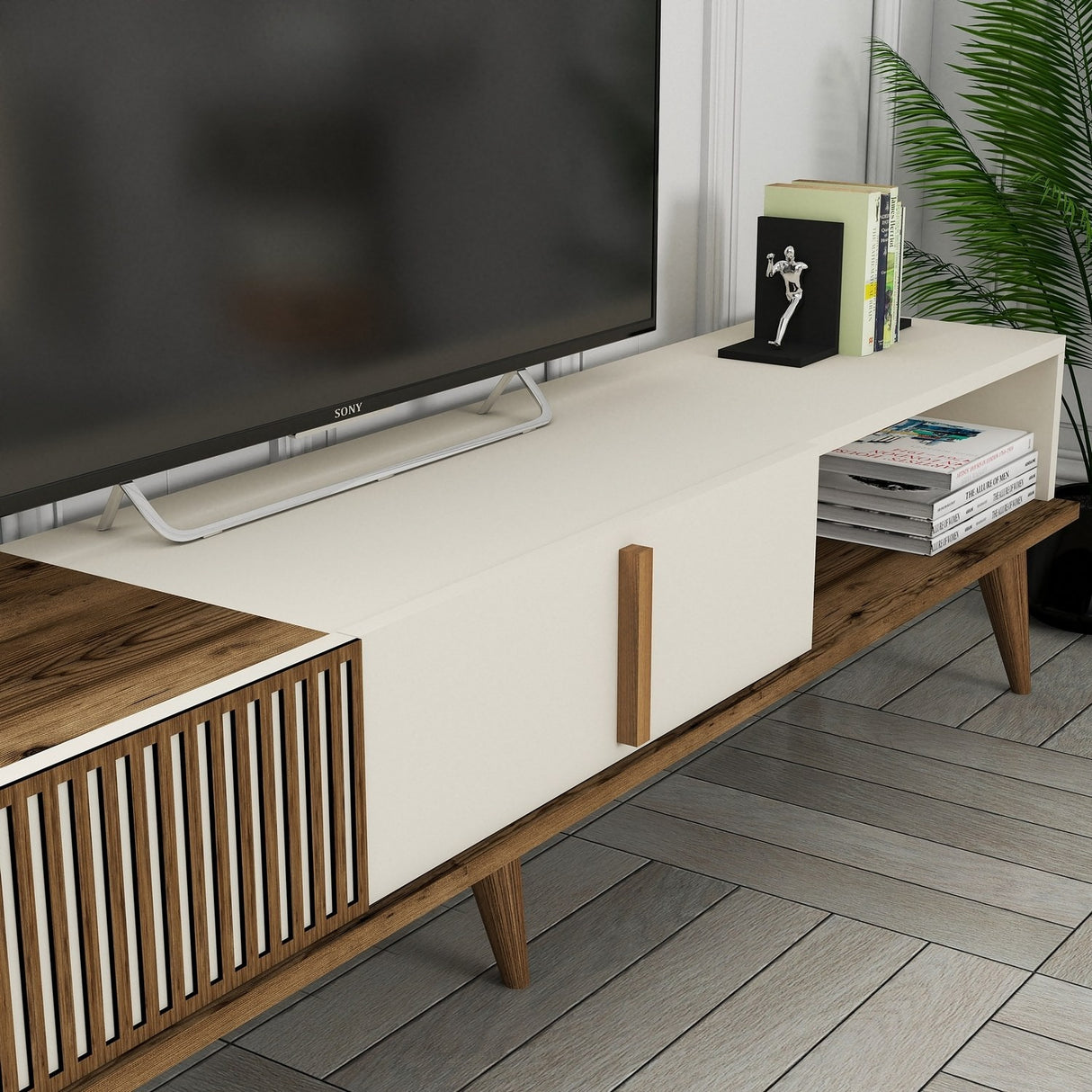 TV -Möbel Milan Alt Walnut Crème Melamine 180x40x35 cm