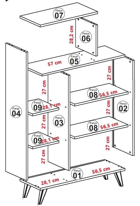 Bücherregal Form Walnuss weißes Melamin 90x132x32 cm