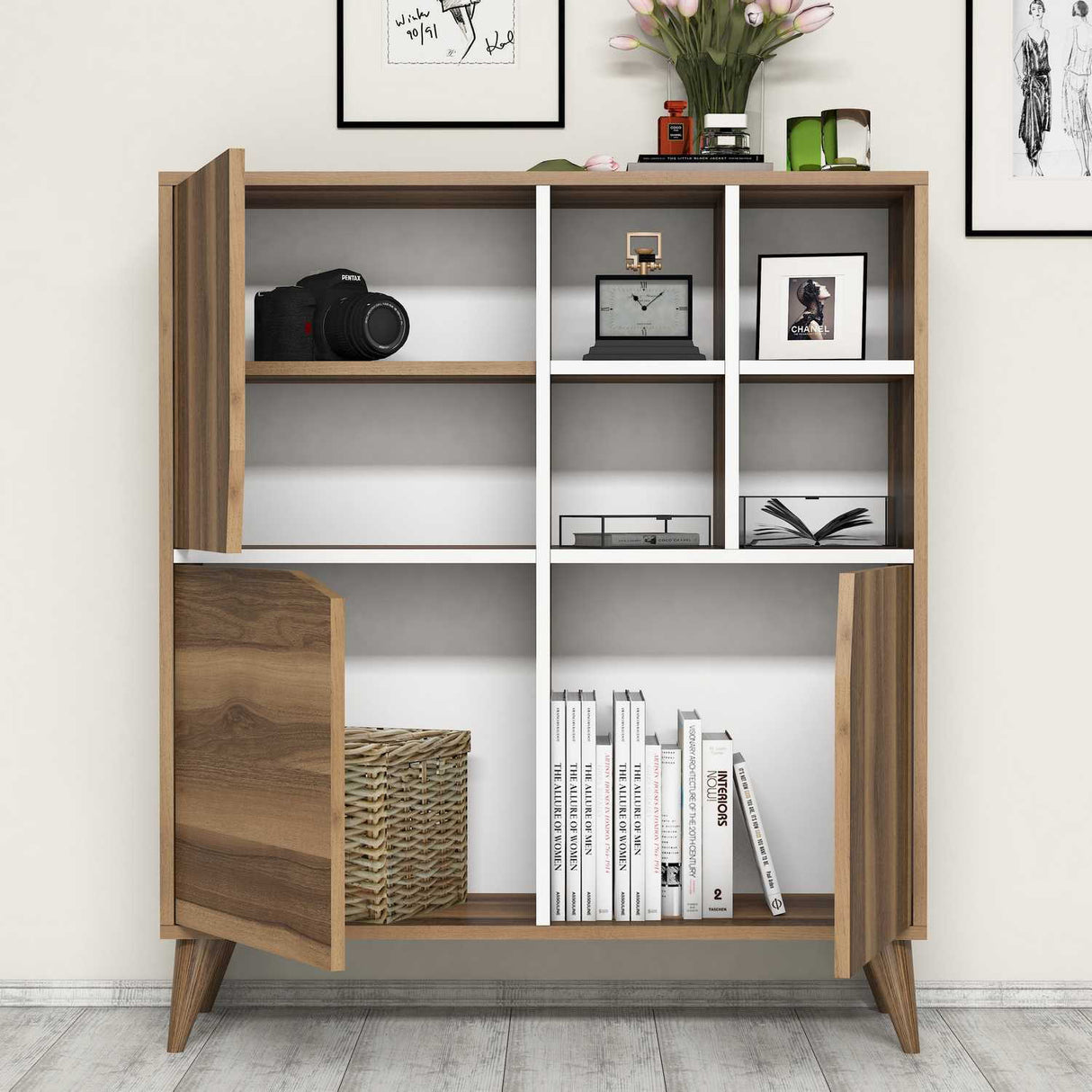 Wandschrank Puls Walnuss weißes Melamin 100x115x30 cm