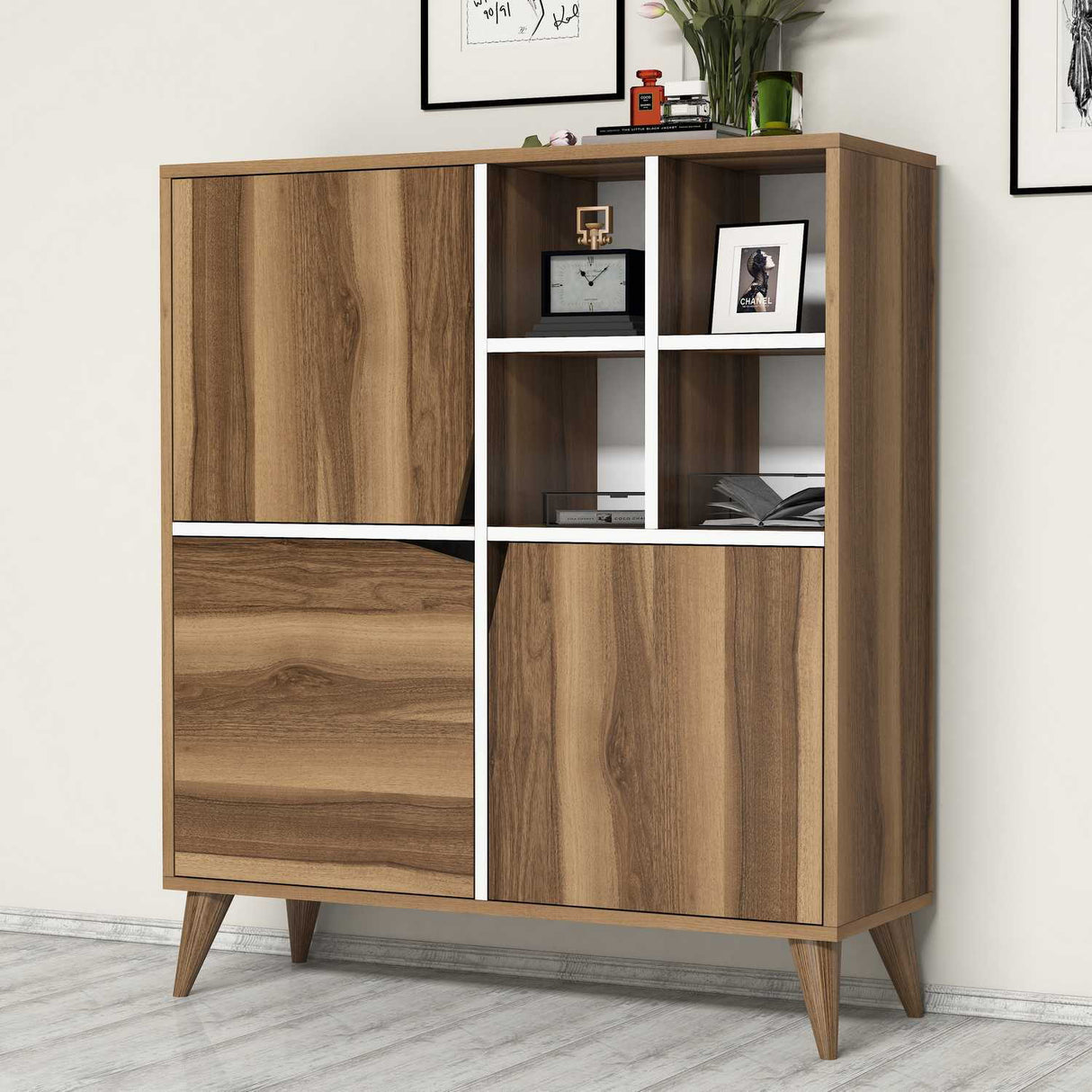 Wandschrank Puls Walnuss weißes Melamin 100x115x30 cm