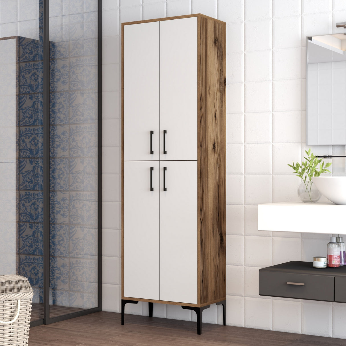 Wandschrank Berlin Walnuss weißes Melamin 60x200x35 cm