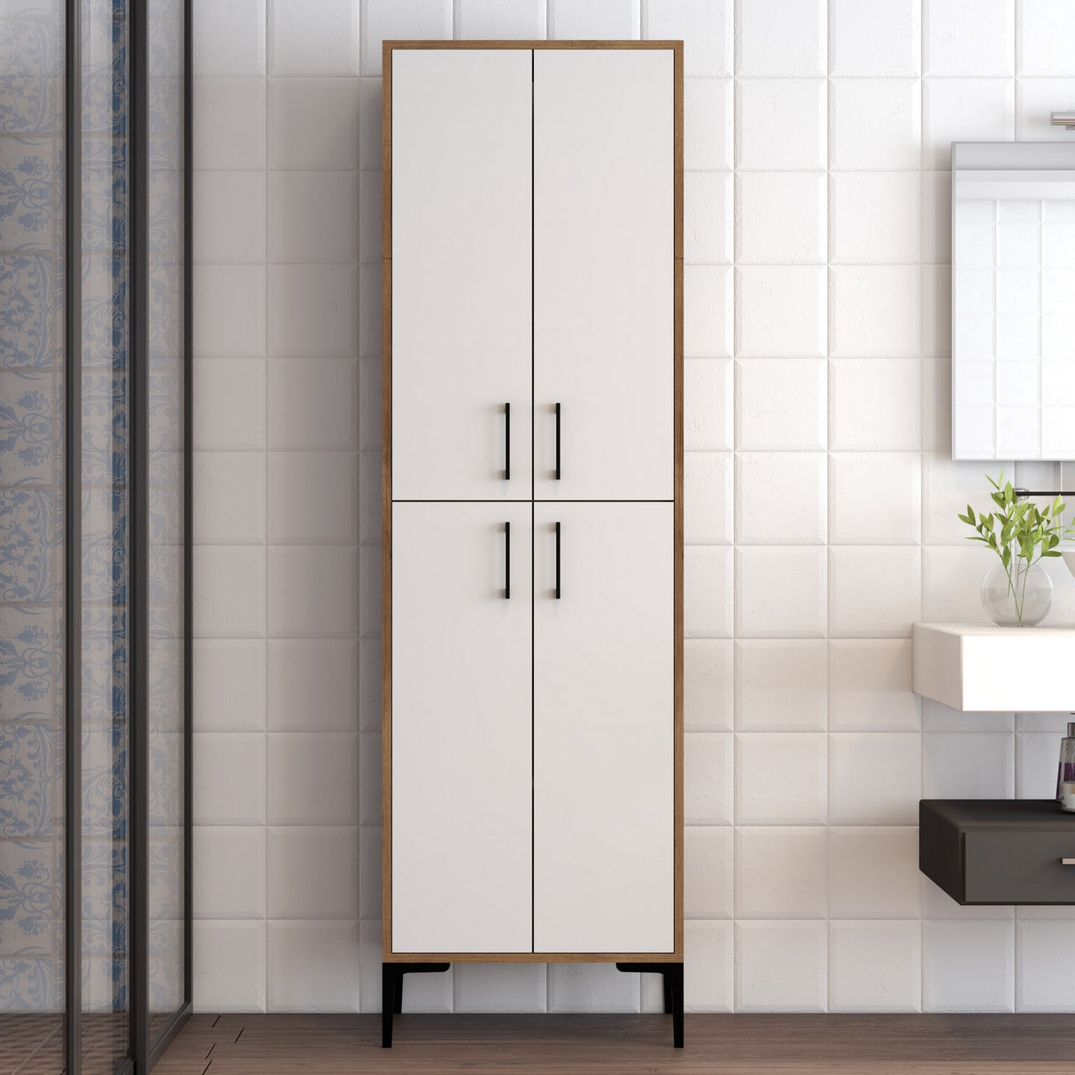 Wandschrank Berlin Walnuss weißes Melamin 60x200x35 cm