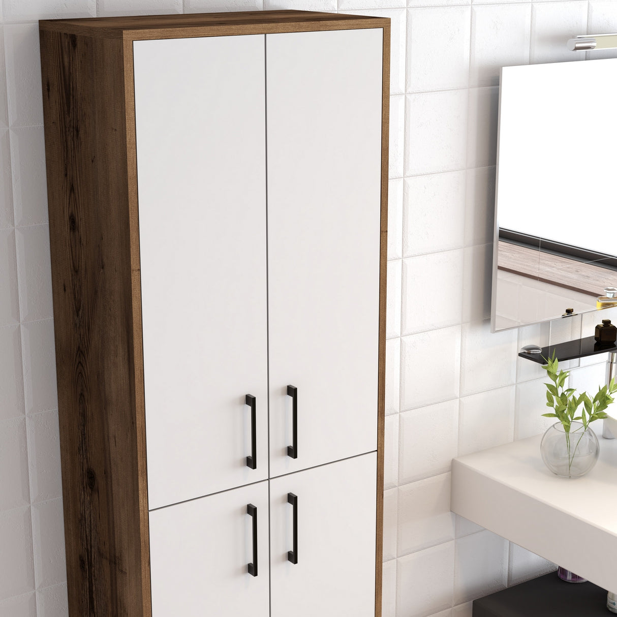 Wandschrank Berlin Walnuss weißes Melamin 60x200x35 cm