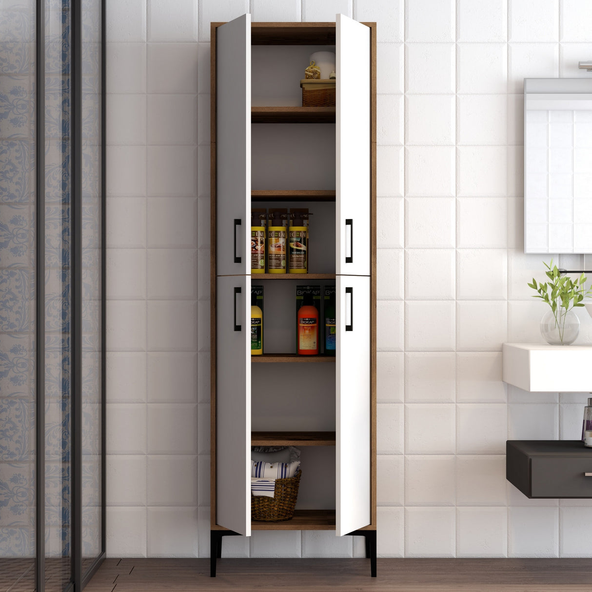 Wandschrank Berlin Walnuss weißes Melamin 60x200x35 cm