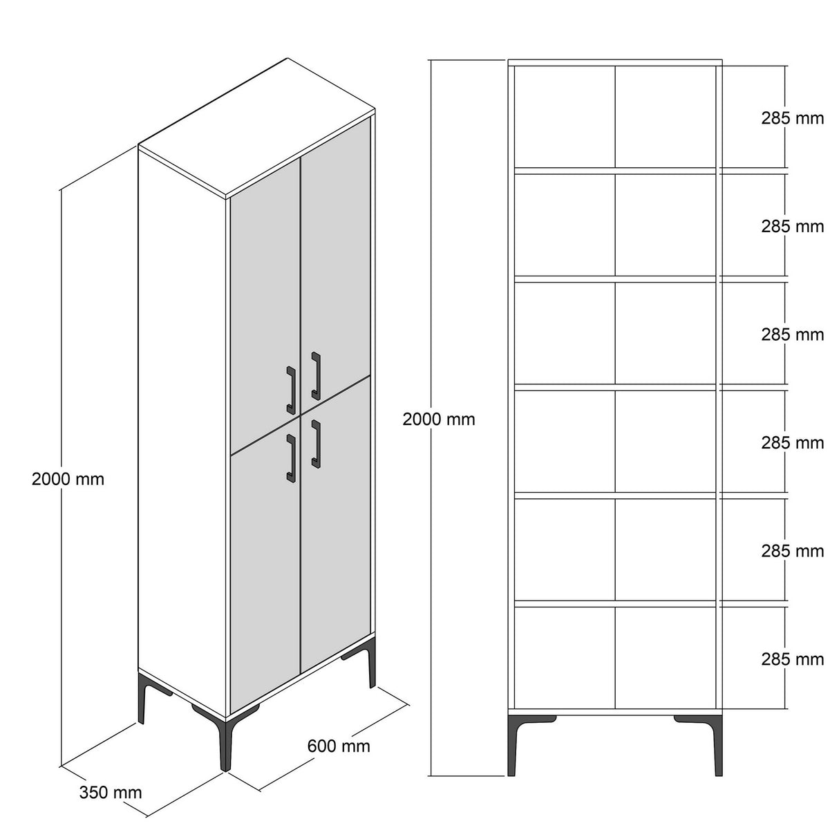 Schuhschrank Berlin Walnuss Anthrazit Melamin 60x200x35 cm