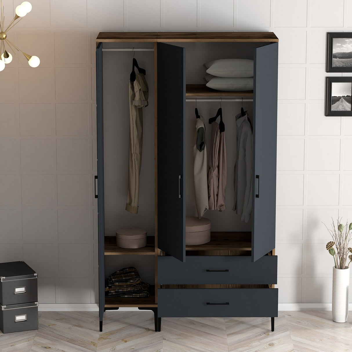 kleiderschrank kumual pt walnuss anthrazit melamin 120x47.5x201.4 cm
