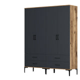 Kleiderschrank Kumsal TT Walnuss Anthrazit Melamin 160x47.5x201.4 cm