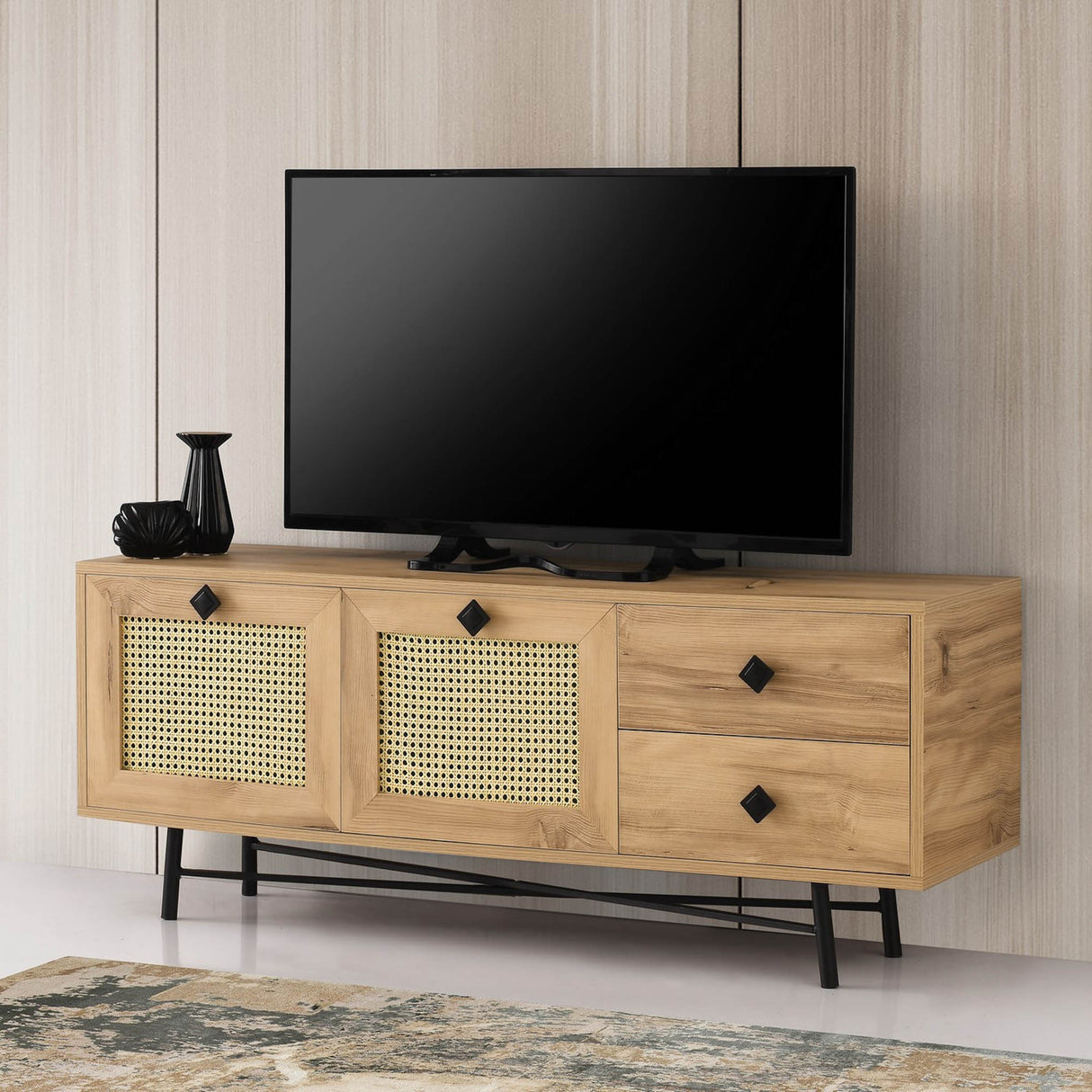 TV -Möbel Hapsiyyas Oak Black Melamin 140x60x40 cm