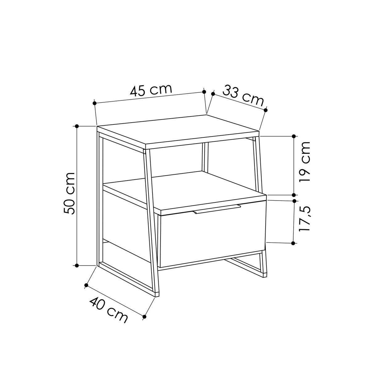 Nachttisch Pal Oak Melamin 45x50x40 cm