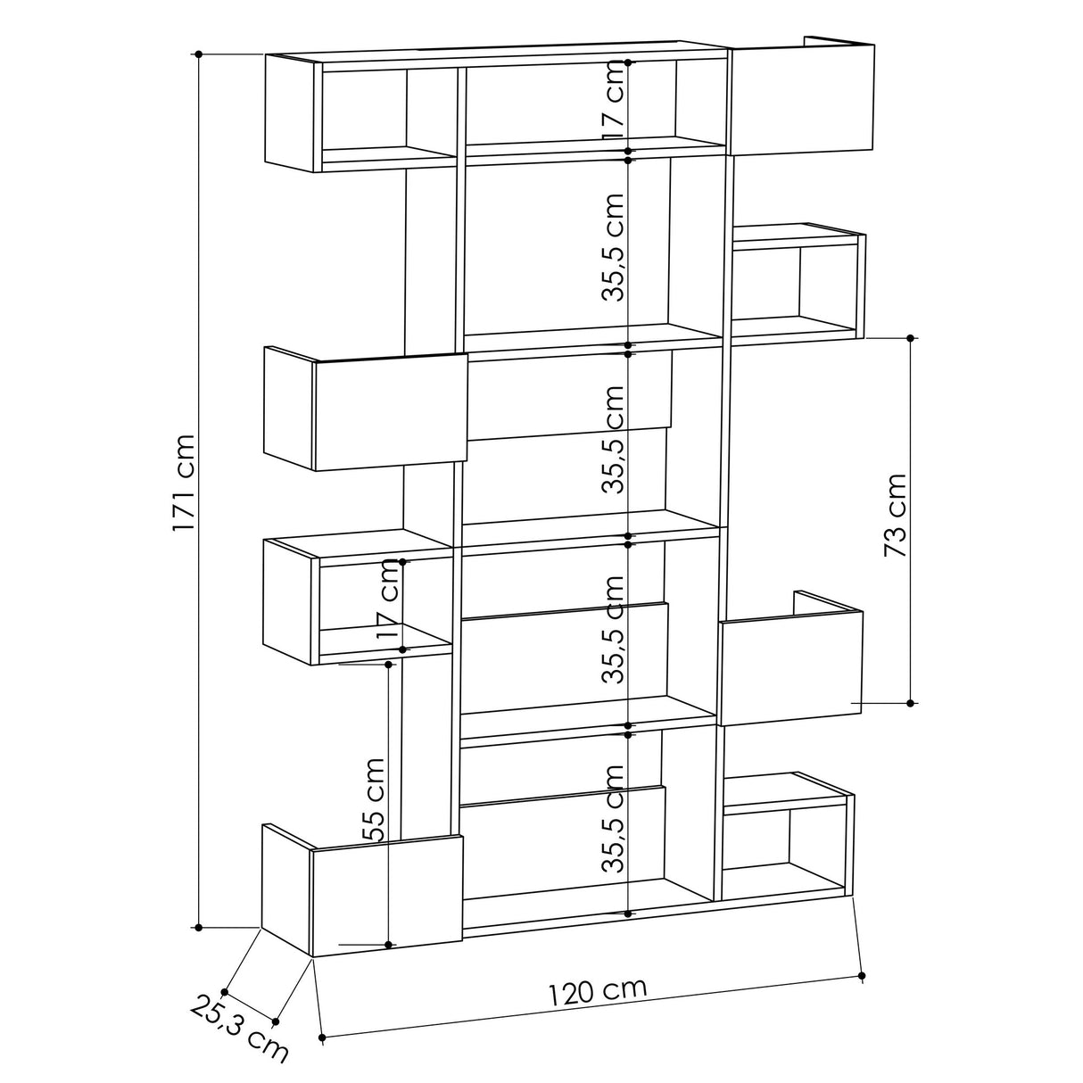 Bücherregal Niho White Oak Melamin 120x171x25.3 cm