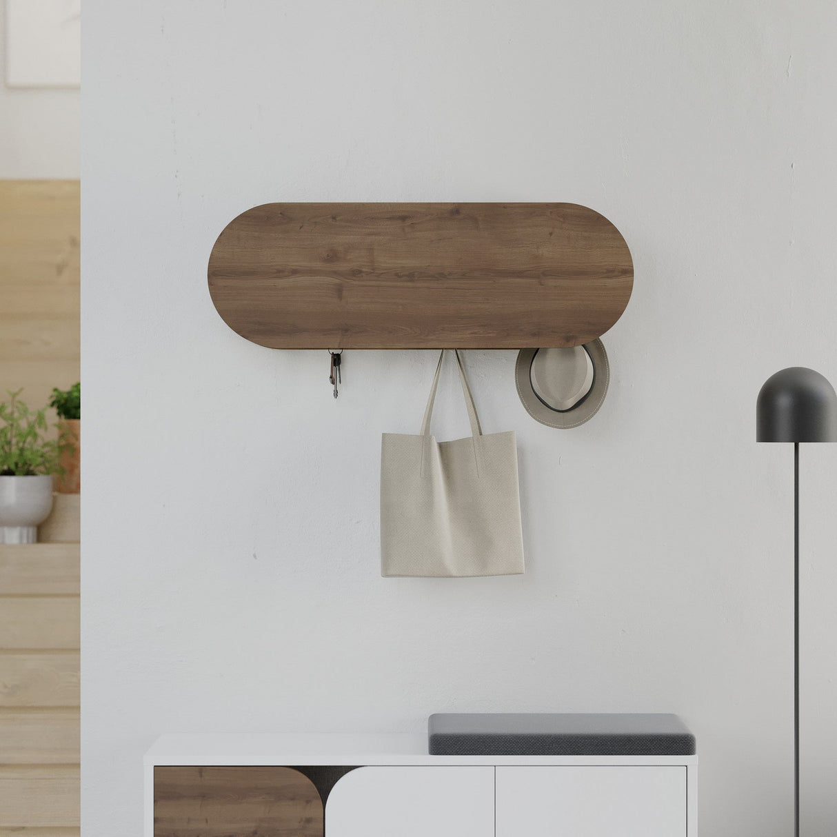 Wandgarderobe Oval 6-Haken - Hitit - 84x29 cm - Mit Fach 