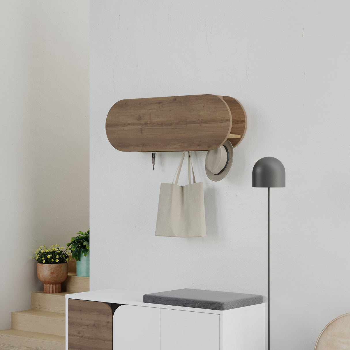 Wandgarderobe Oval 6-Haken - Hitit - 84x29 cm - Mit Fach 