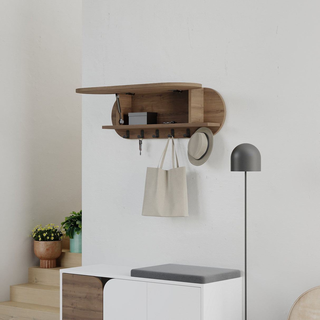 Wandgarderobe Oval 6-Haken - Hitit - 84x29 cm - Mit Fach 