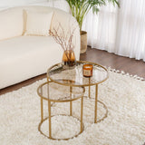 Moderne runde Couchtisch-Set von 2 Uru Gold - Bronze Glas - 60/42 cm 