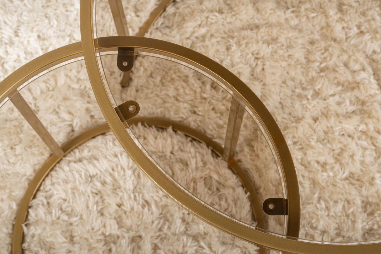 Moderne runde Couchtisch-Set von 2 Uru Gold - Bronze Glas - 60/42 cm 