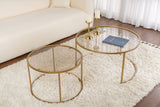 Moderne Runde Couchtisch Set von 2 Uru Gold - Bronze Glas - 80/60 cm 