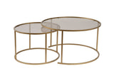 Moderne Runde Couchtisch Set von 2 Uru Gold - Bronze Glas - 80/60 cm 