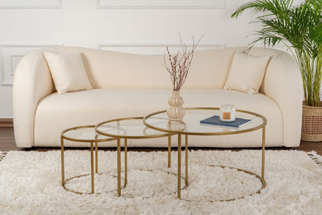 Moderne Runde Couchtisch-Set aus 3 Uru Gold - Transparentes Glas - 80/60/42 cm 