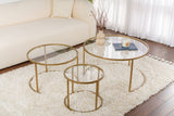 Moderne Runde Couchtisch-Set aus 3 Uru Gold - Transparentes Glas - 80/60/42 cm 