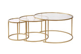 Moderne Runde Couchtisch-Set aus 3 Uru Gold - Transparentes Glas - 80/60/42 cm 