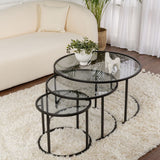 Moderne Couchtisch Set von 3 Uru Schwarz - Graues Glas - 80/60/42 cm 