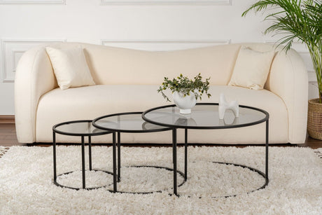 Moderne Couchtisch Set von 3 Uru Schwarz - Graues Glas - 80/60/42 cm 